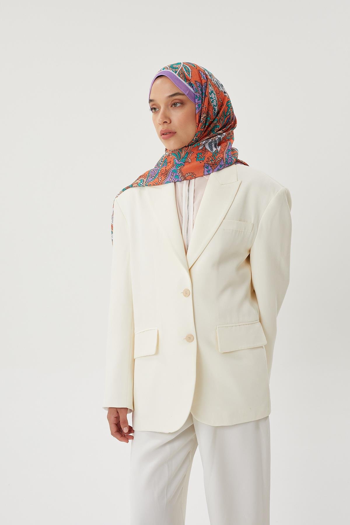 Lila & Turuncu Retro Desen Şal