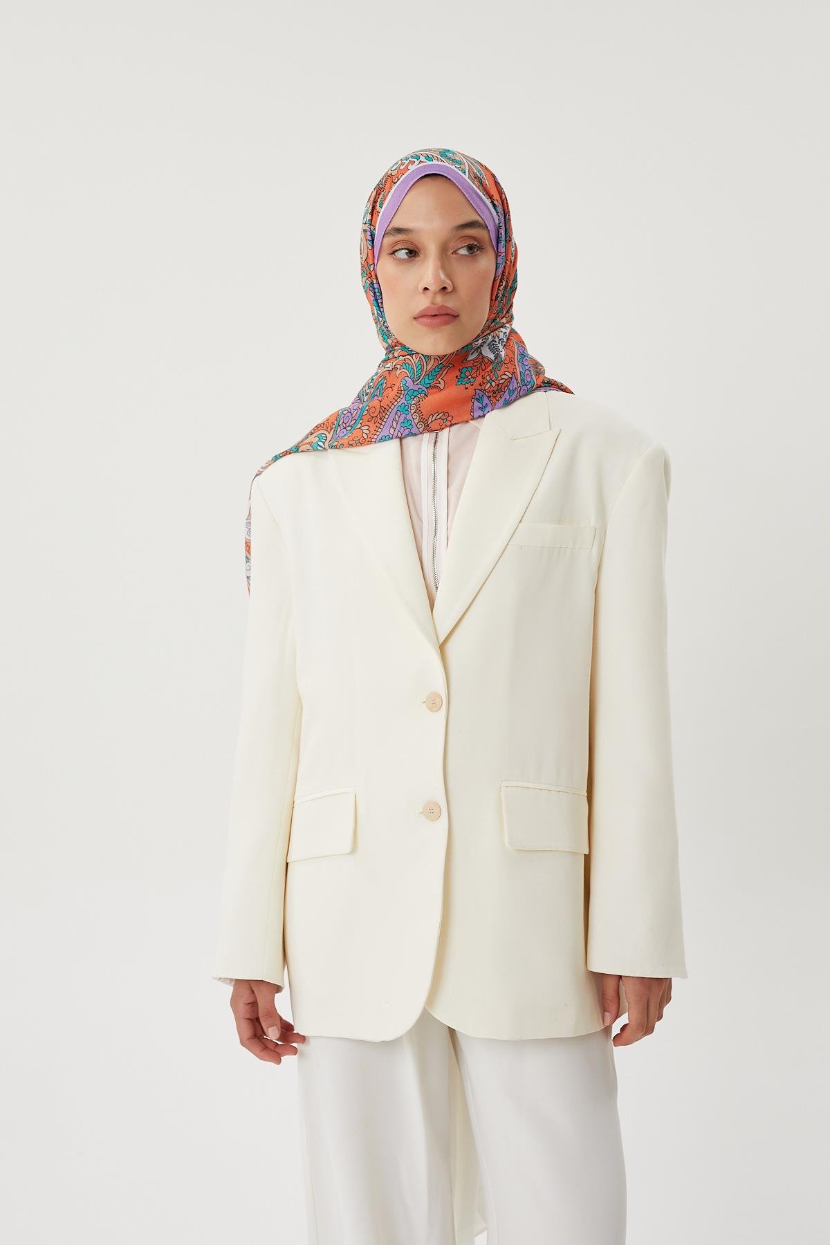 Lila & Turuncu Retro Desen Şal