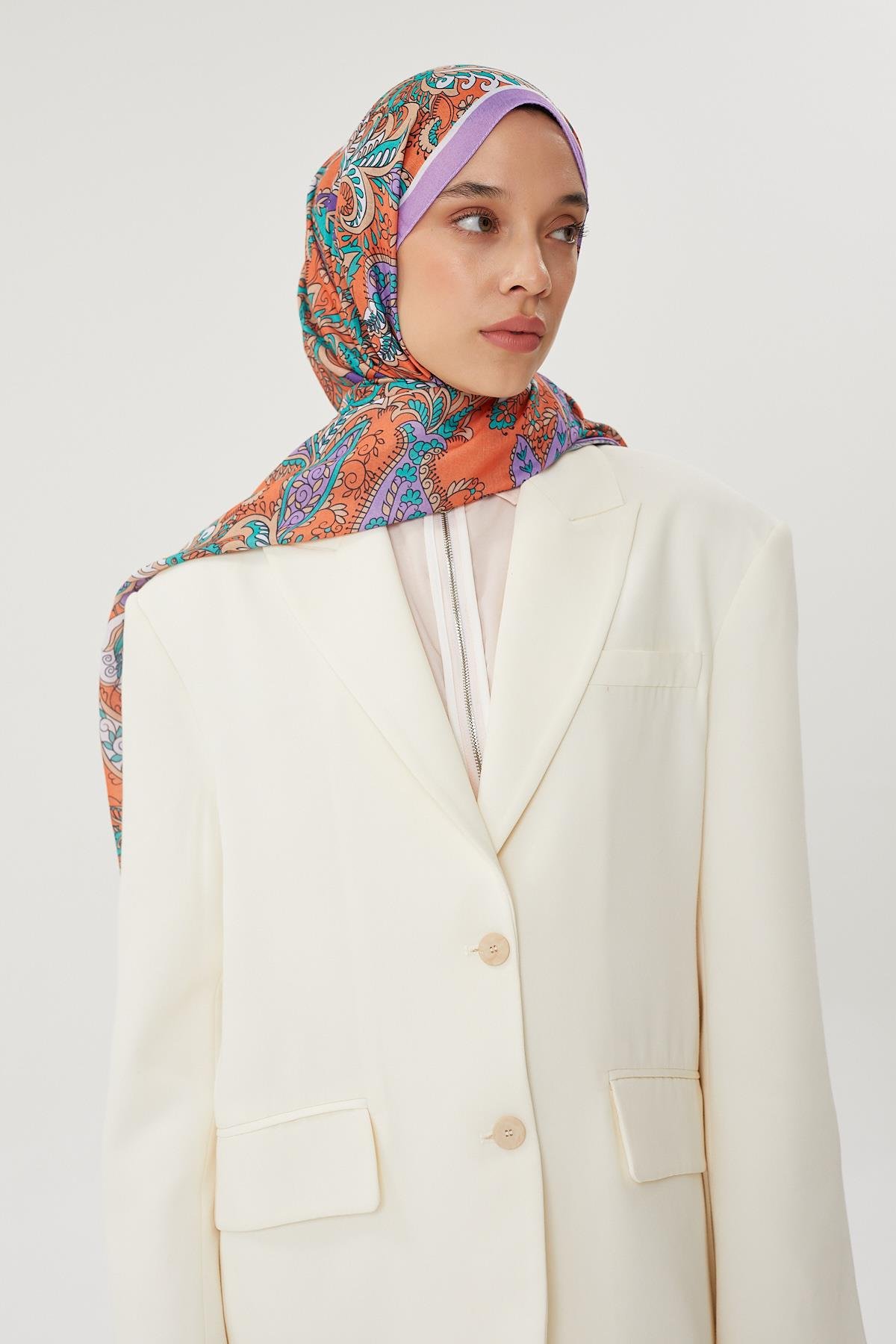 Lila & Turuncu Retro Desen Şal