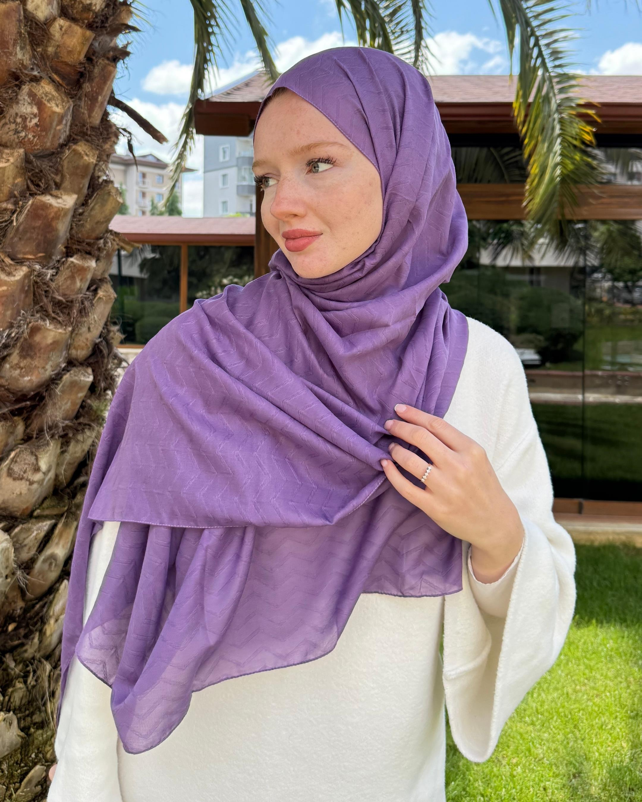 Lila Zikzak Lyocell Bambu Jakar Şal