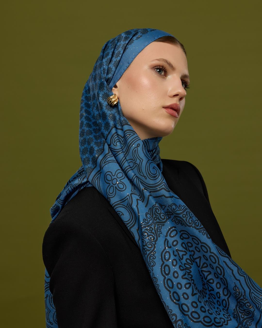 Mavi & Gece Bala Hatun Desen Işıltılı Şal