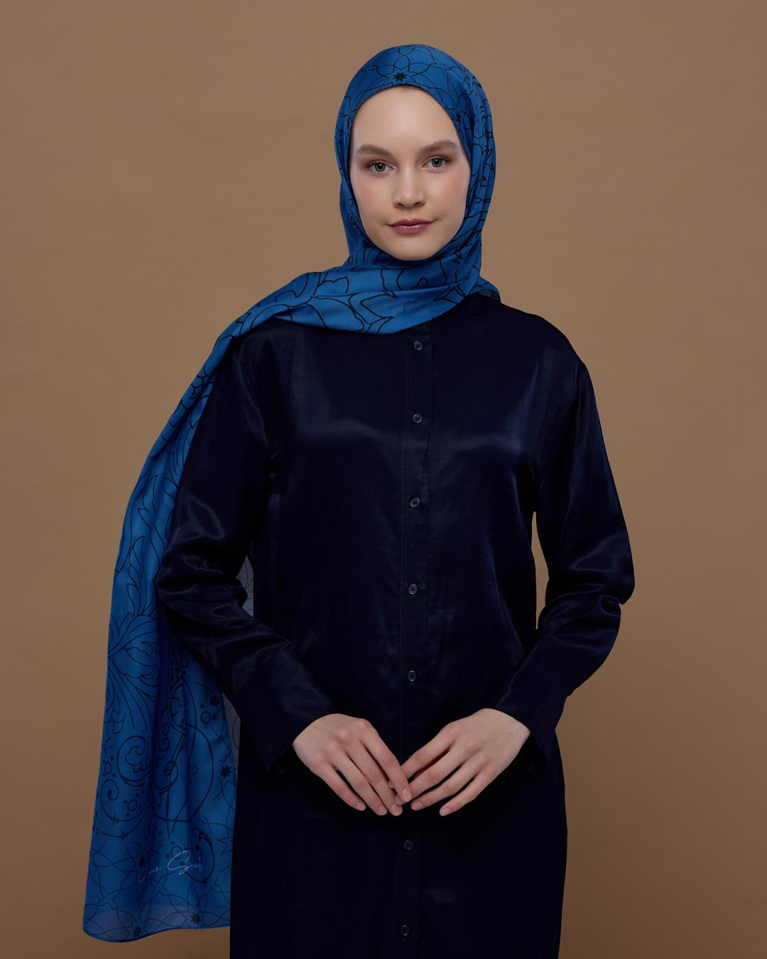 Mavi & Gece Efsunlu Desen Şal