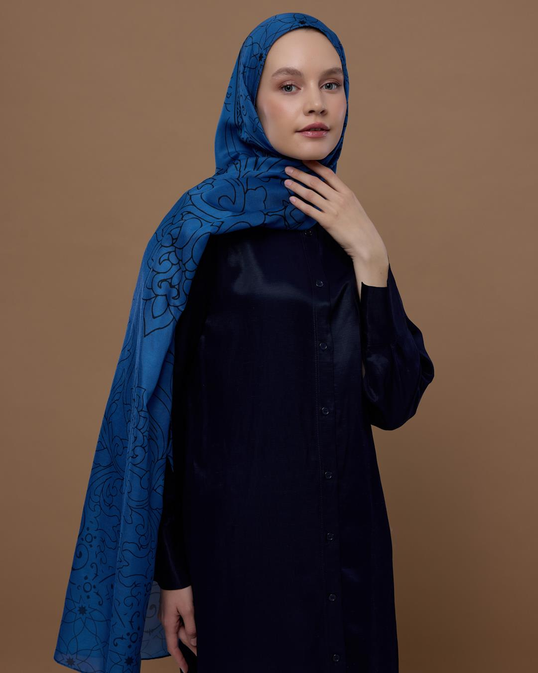 Mavi & Gece Efsunlu Desen Şal
