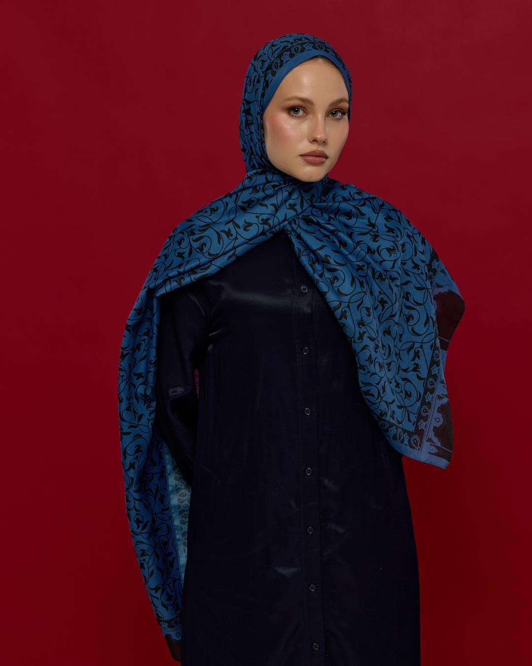 Mavi & Gece Lale Bahçesi Desen Şal