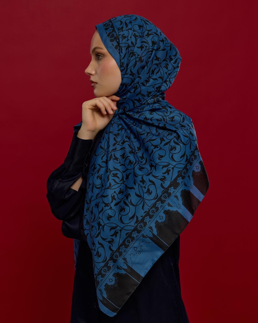 Mavi & Gece Lale Bahçesi Desen Şal
