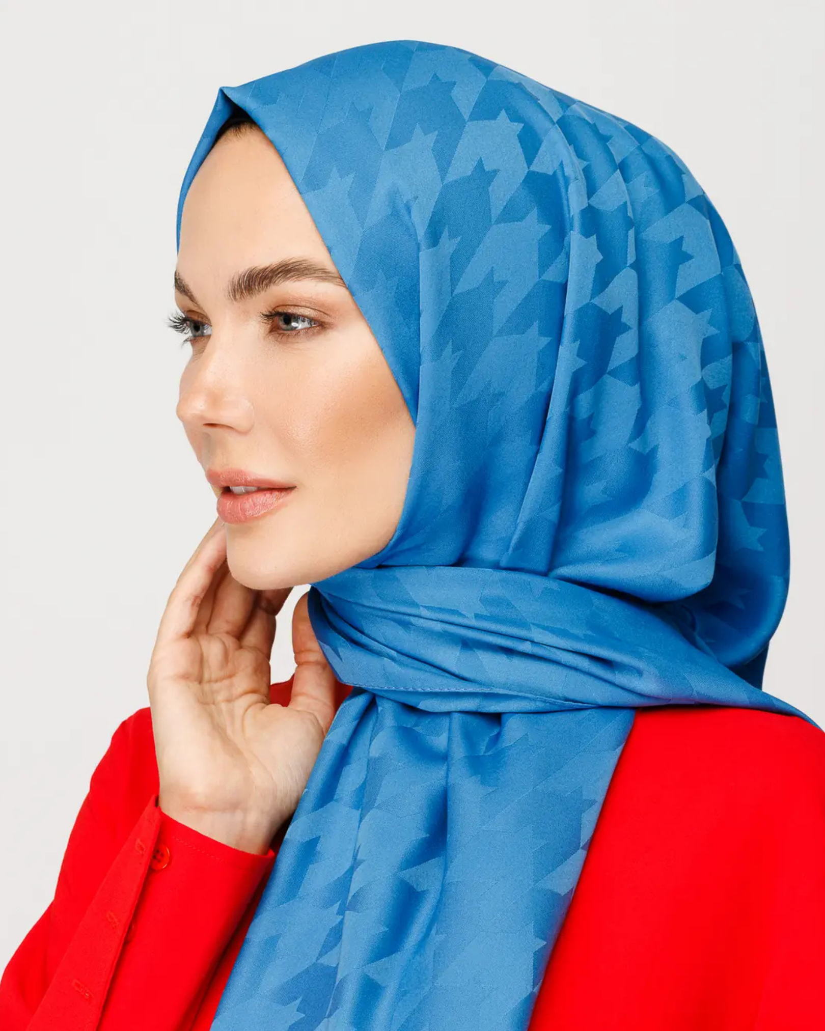 Mavi Kazayağı Desen İpeksi Jakar Şal