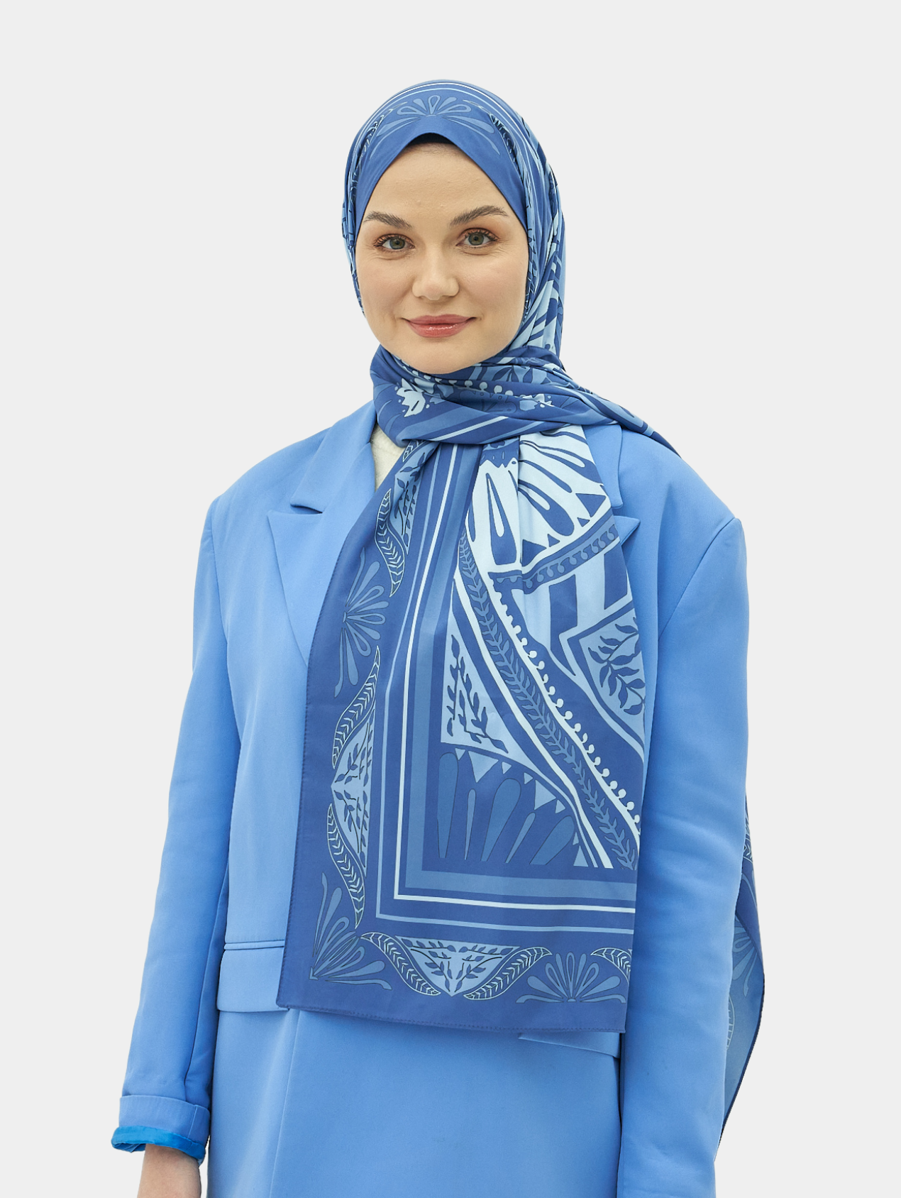 Mavi Zümra Desen Pamuk Vual Şal