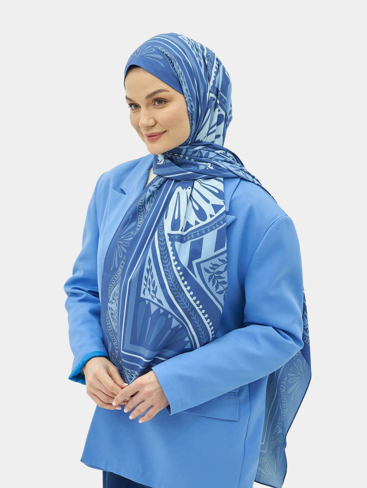 Mavi Zümra Desen Pamuk Vual Şal