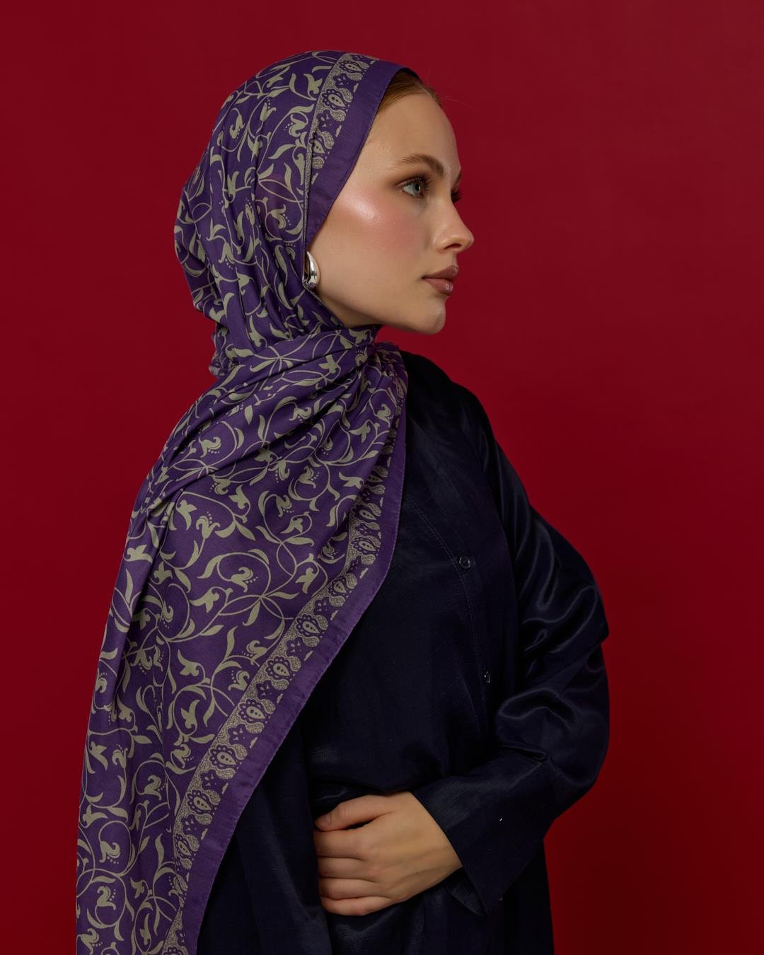 Menekşe & Krem Zencefil Lale Bahçesi Desen Şal