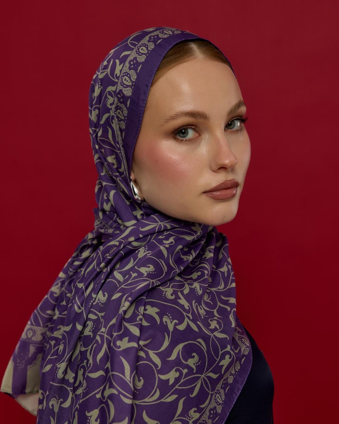 Menekşe & Krem Zencefil Lale Bahçesi Desen Şal