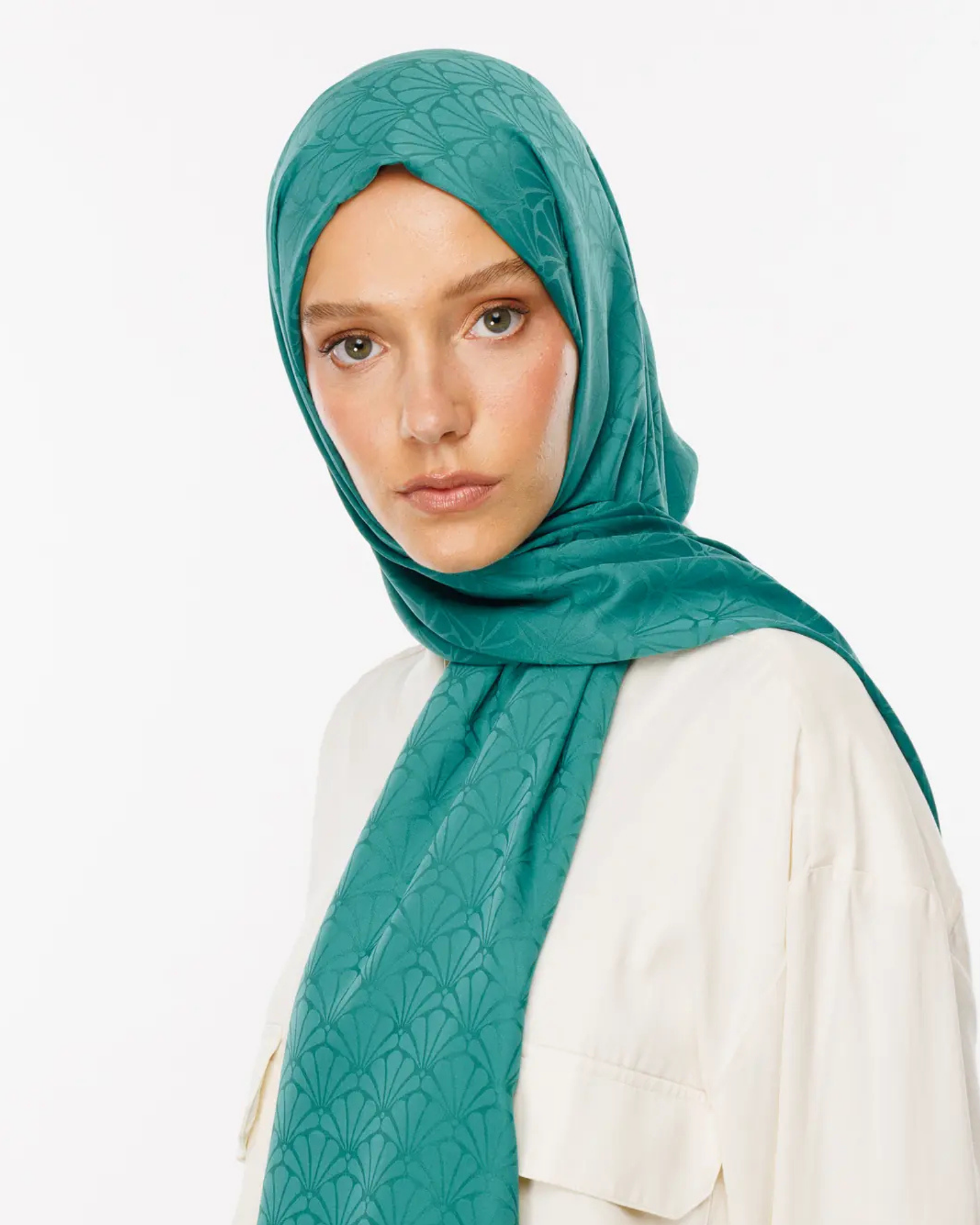 Mint Yeşili Lotus Desen İpeksi Jakar Şal