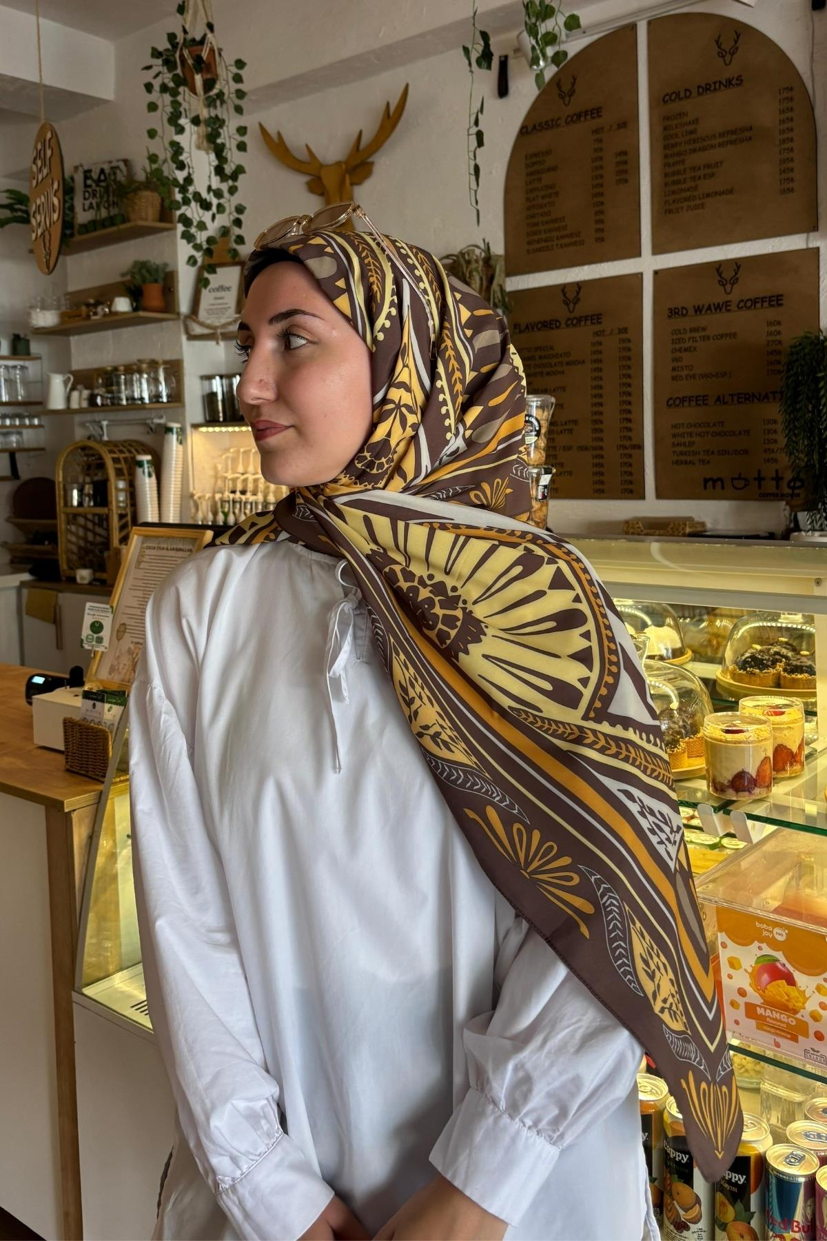 Mocha & Gold Zümra Desen Pamuk Vual Şal