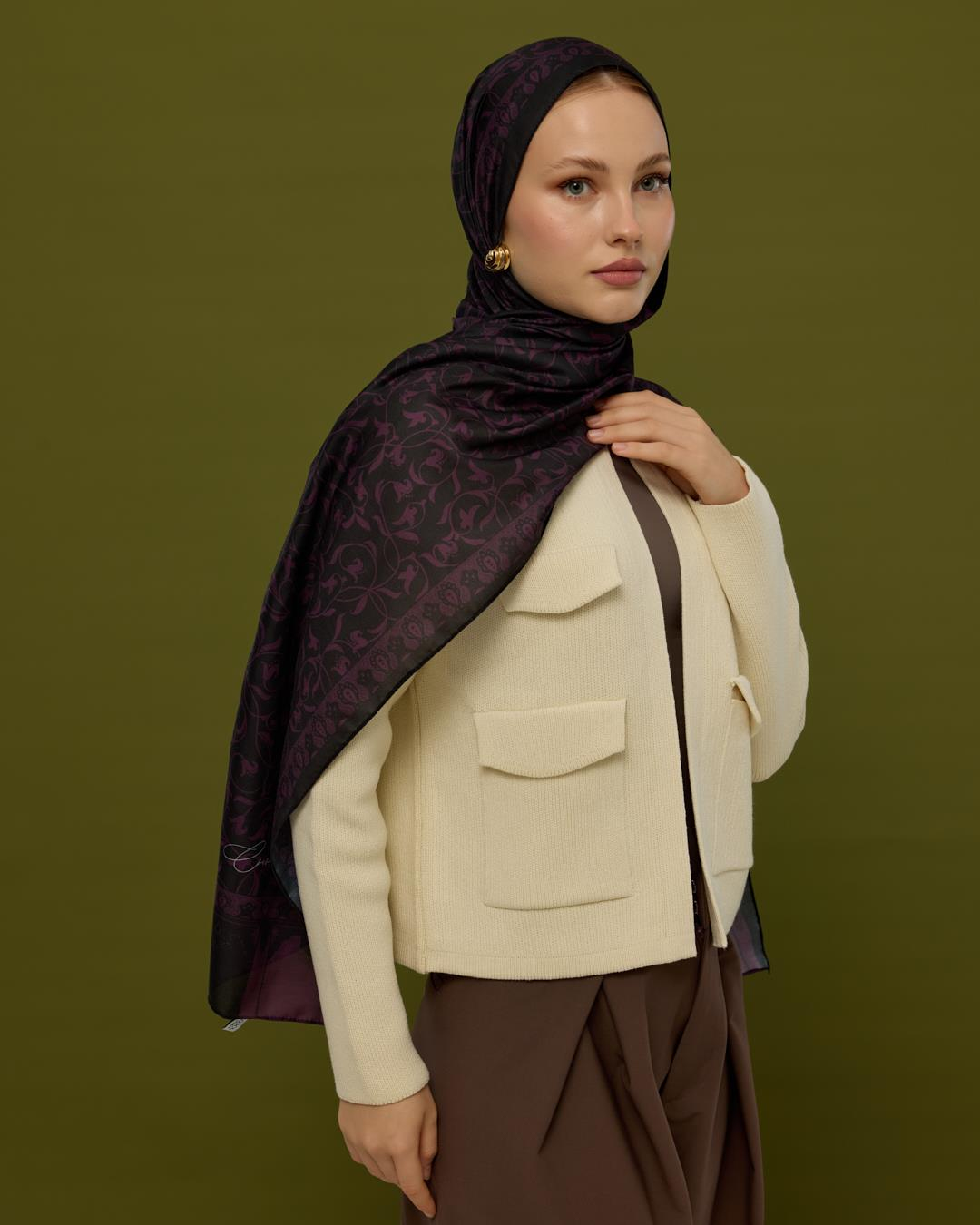 Mürdüm & Gece Lale Bahçesi Desen Şal