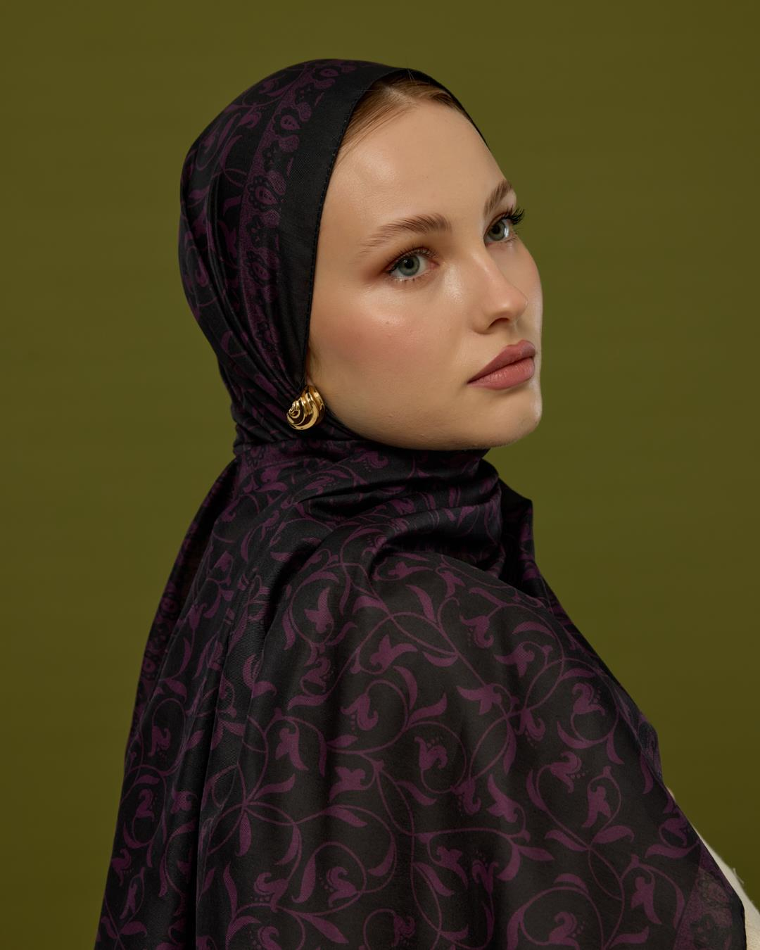 Mürdüm & Gece Lale Bahçesi Desen Şal