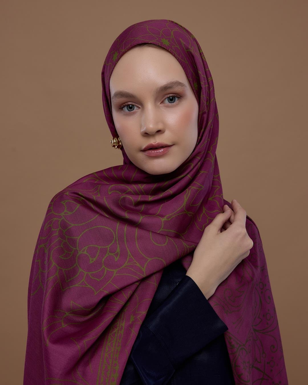 Mürdüm & Zeytin Çiçeği Efsunlu Desen Şal