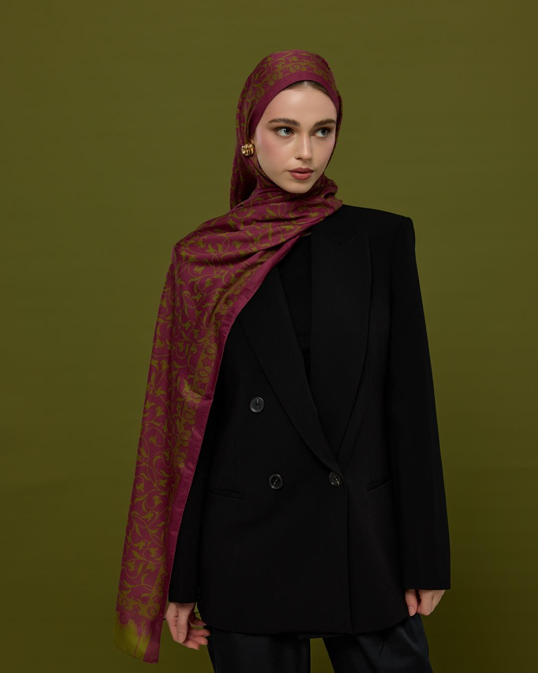 Mürdüm & Zeytin Çiçeği Lale Bahçesi Desen Şal