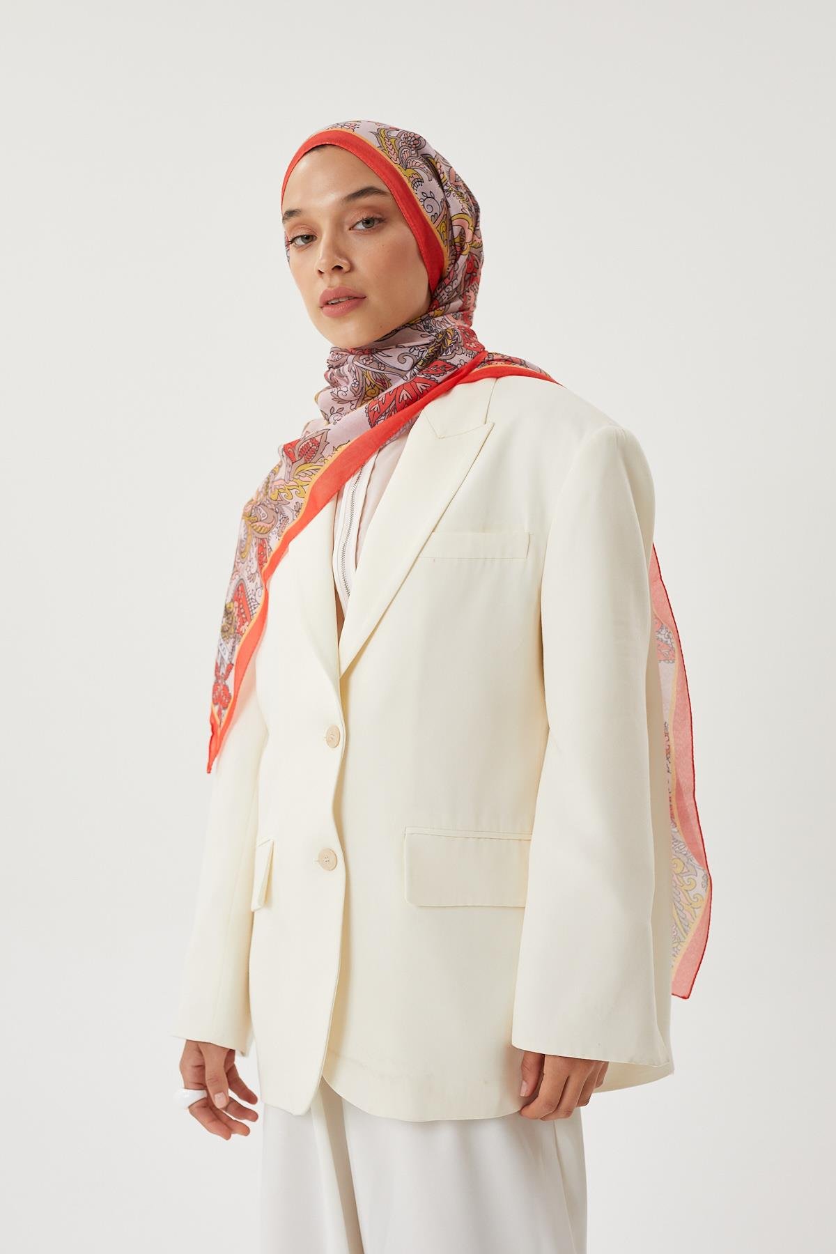 Nar Çiçeği & Nude Retro Desen Şal