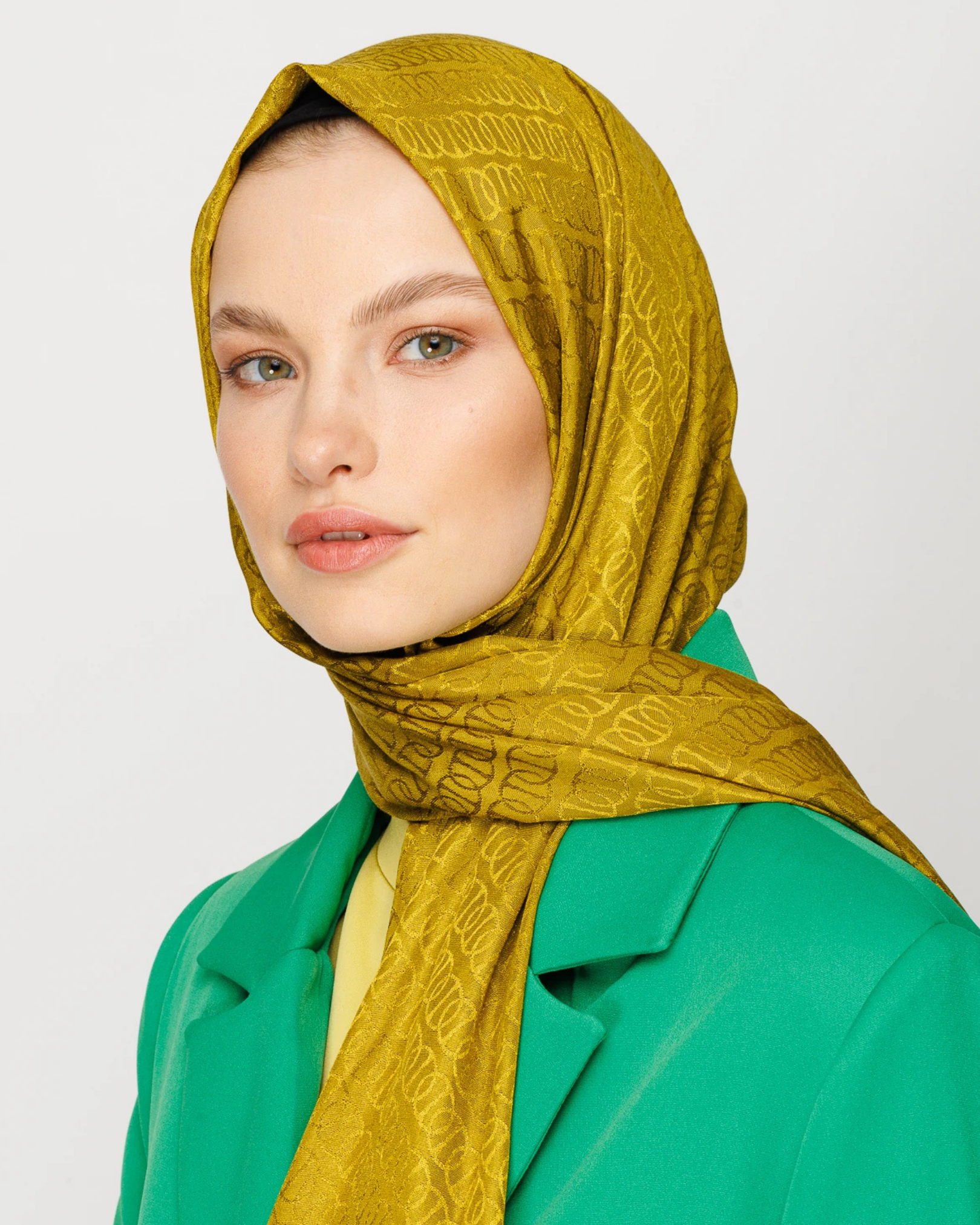 Oliv Yeşili Forever Desen Parlak Jakar Şal