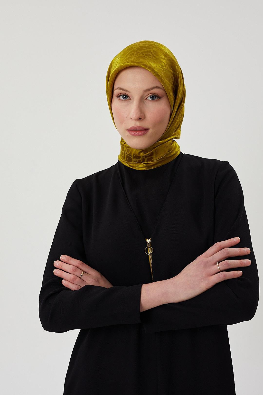 Olive Yeşil D Desen Parlak Jakar Eşarp