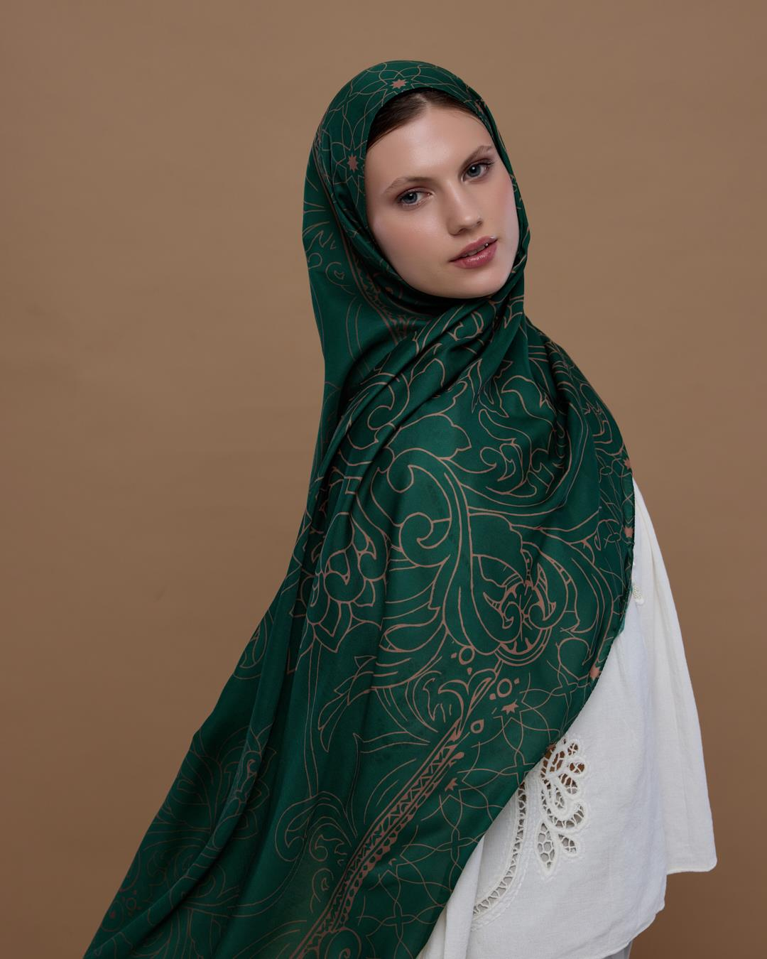 Orman Yeşili & Bronz Şafak Efsunlu Desen Şal