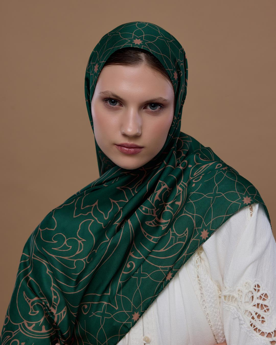 Orman Yeşili & Bronz Şafak Efsunlu Desen Şal