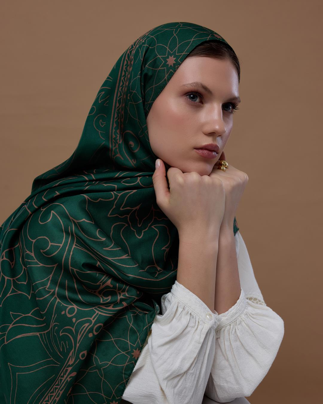 Orman Yeşili & Bronz Şafak Efsunlu Desen Şal