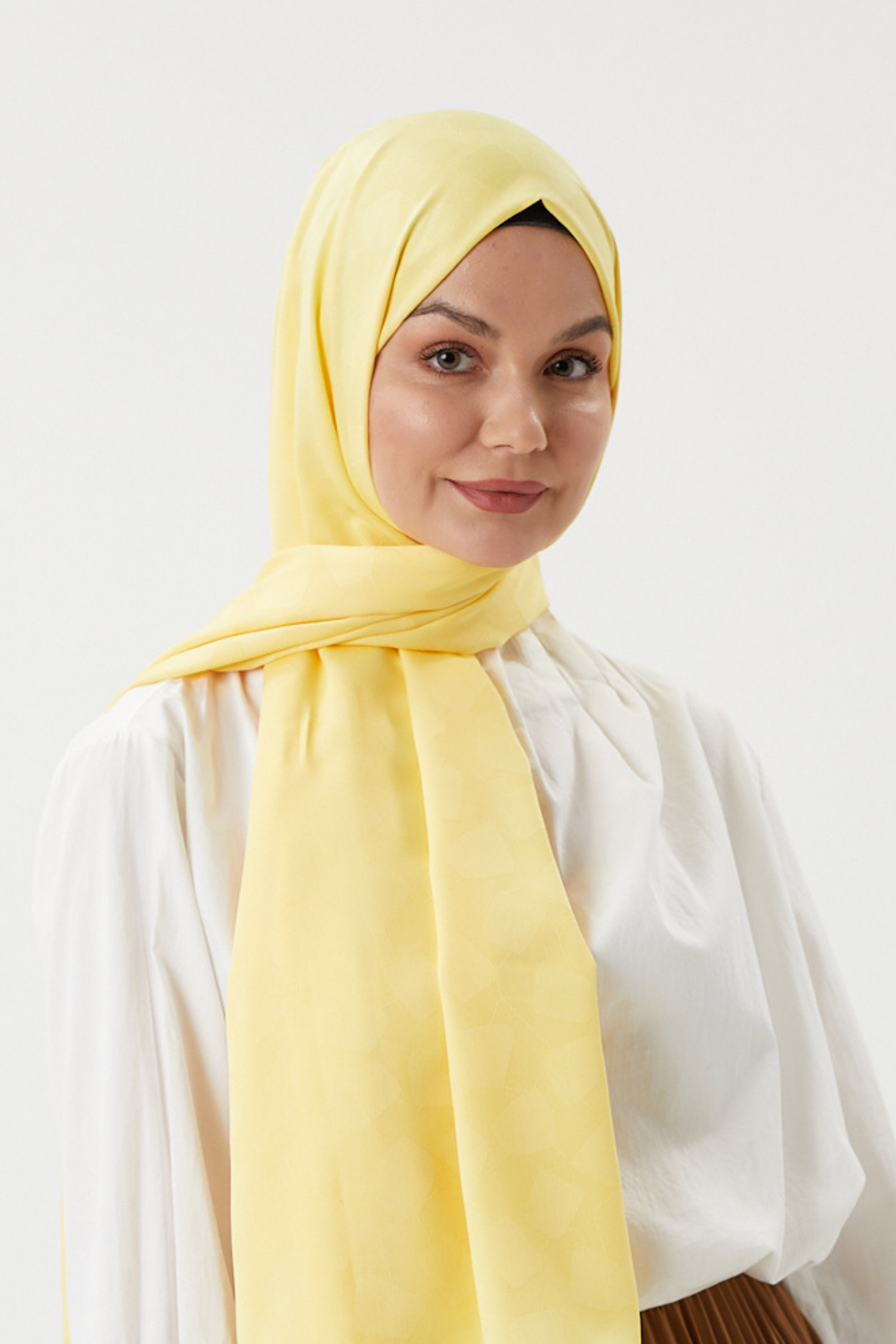 Pastel Sarı Taş Desen İpeksi Jakar Şal