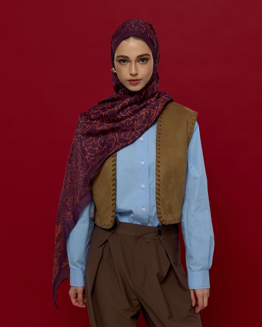 Patlıcan & Amber Tınısı Harem Rüyası Desen Şal