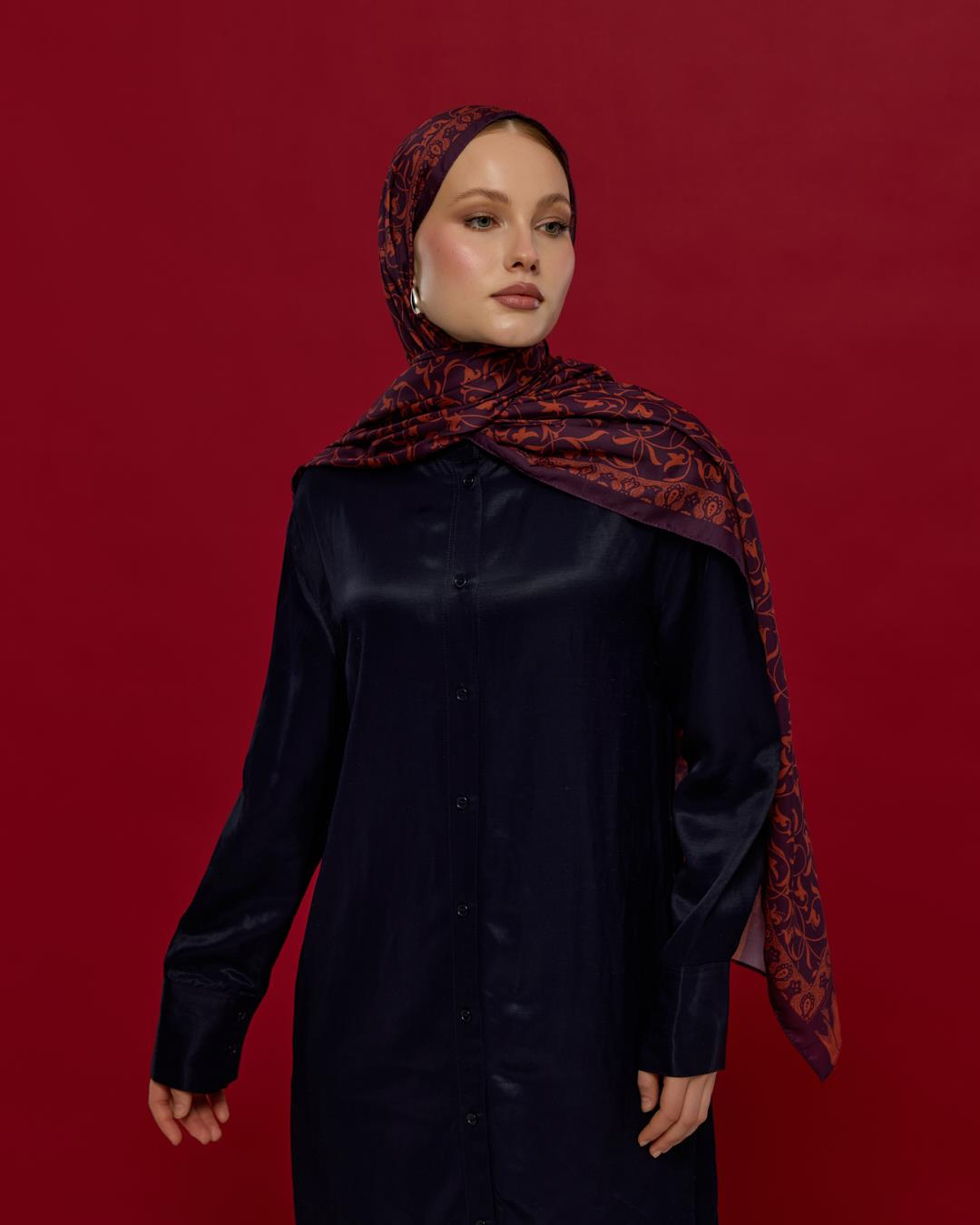 Patlıcan & Amber Tınısı Lale Bahçesi Desen Şal