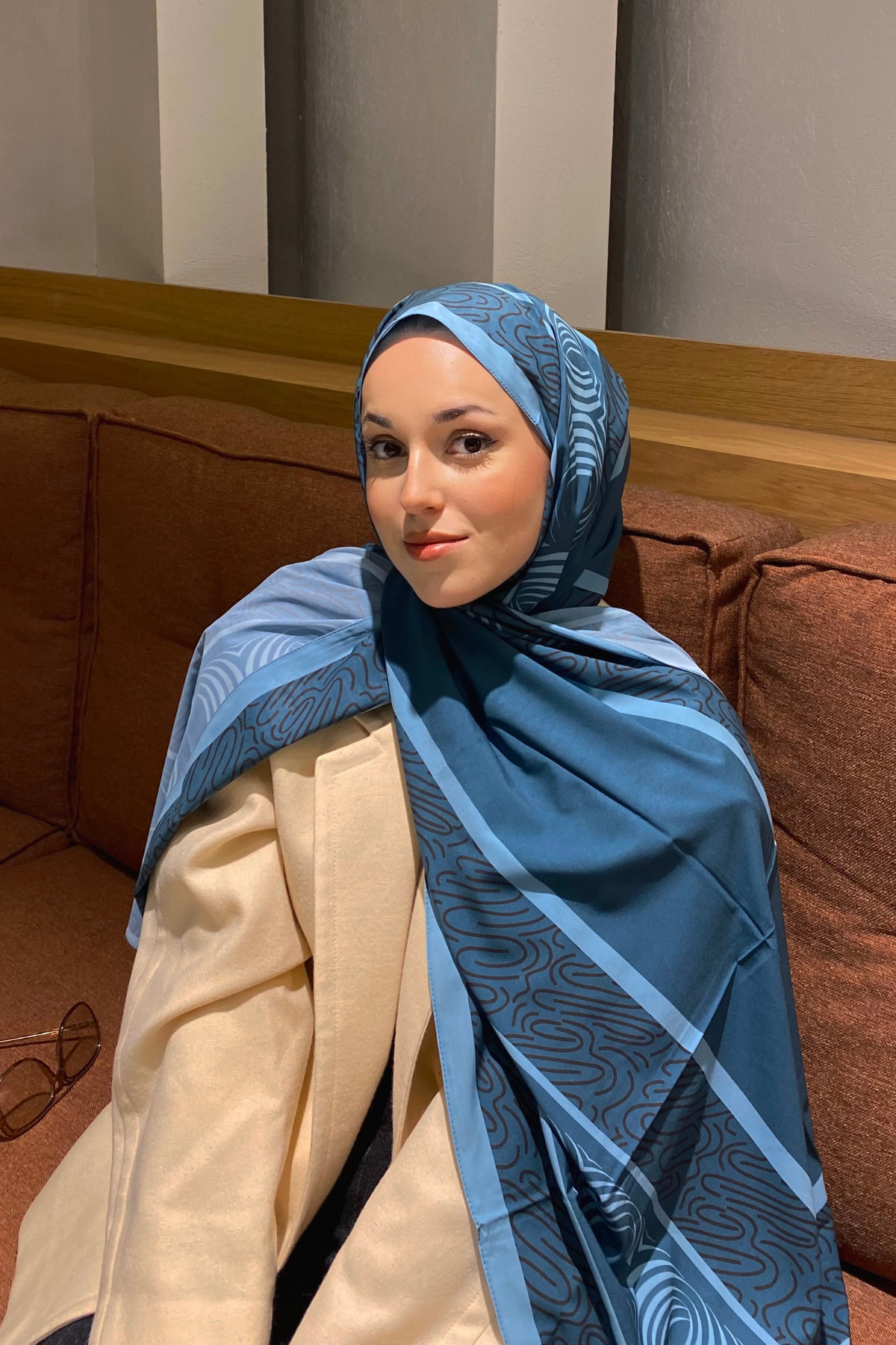 Petrol Karma Desen Pamuk Vual Şal