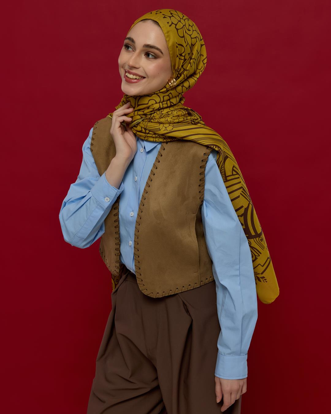 Saf Sarı & Buhur Kahvesi Harem Rüyası Desen Şal