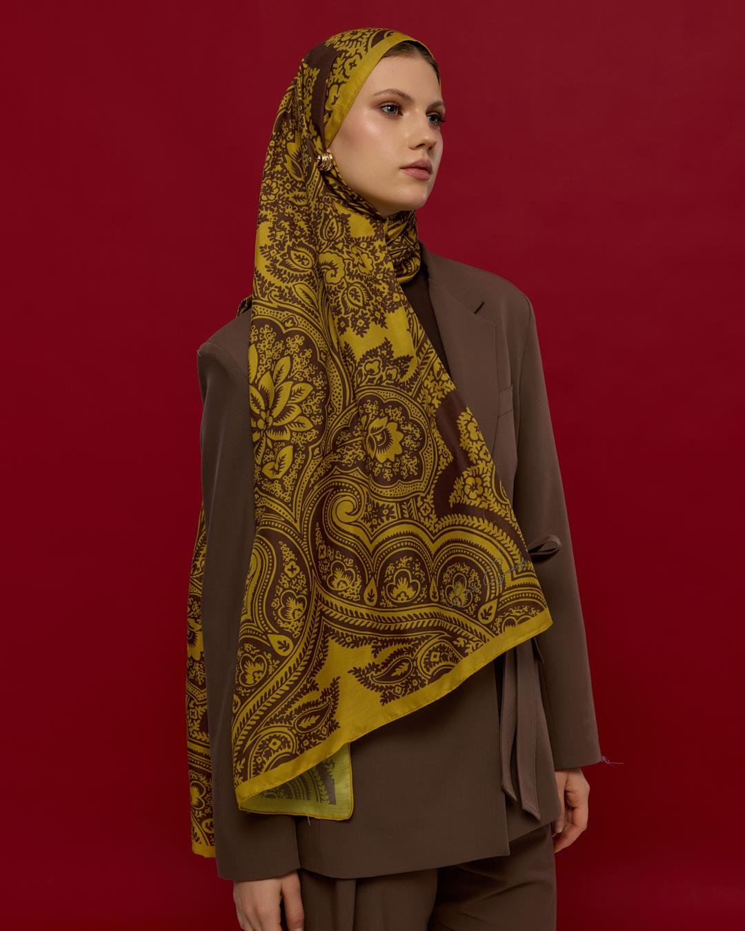 Saf Sarı & Buhur Kahvesi Sultani Desen Şal