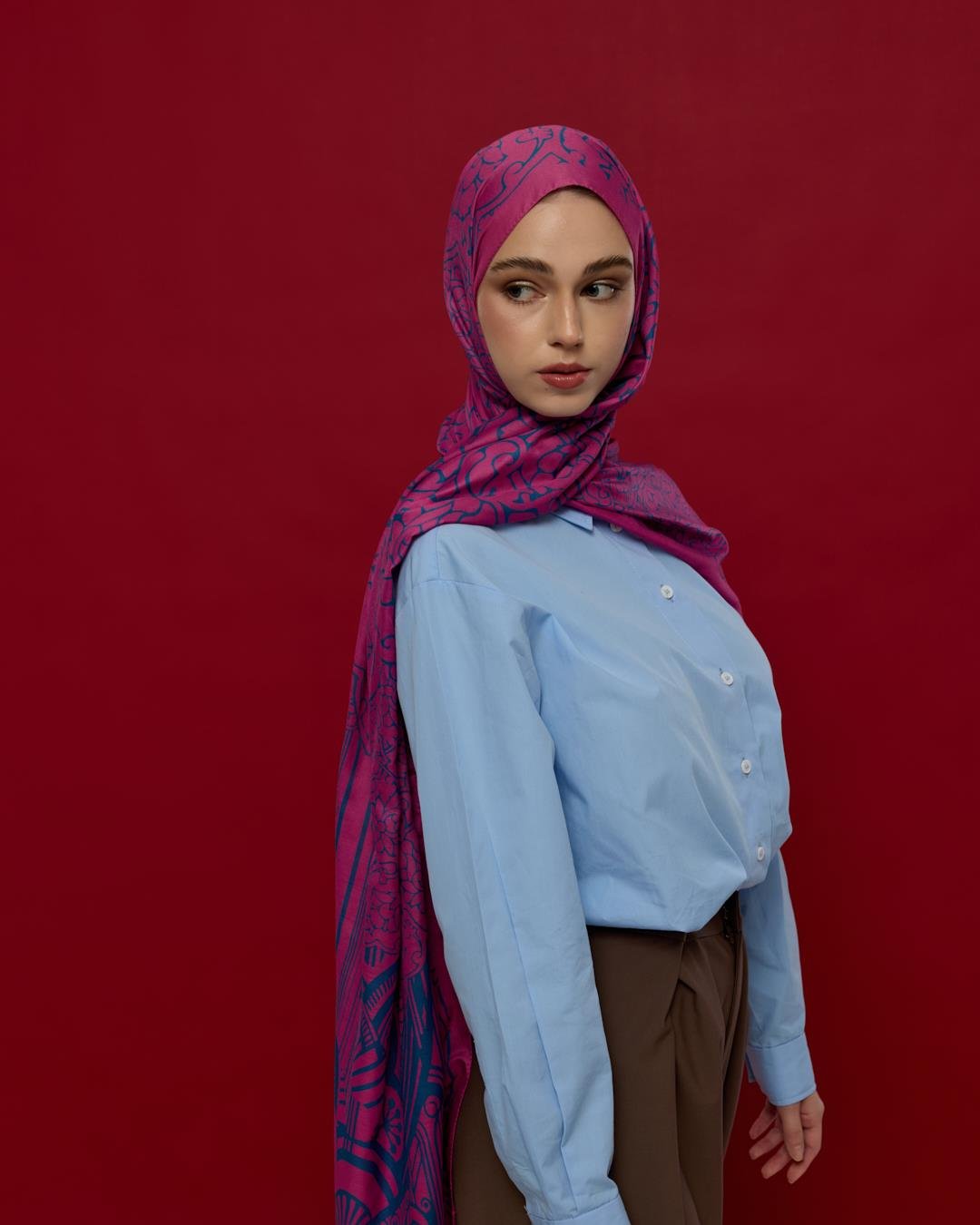 Şakayık Pembesi & Çini Mavisi Harem Rüyası Desen Şal