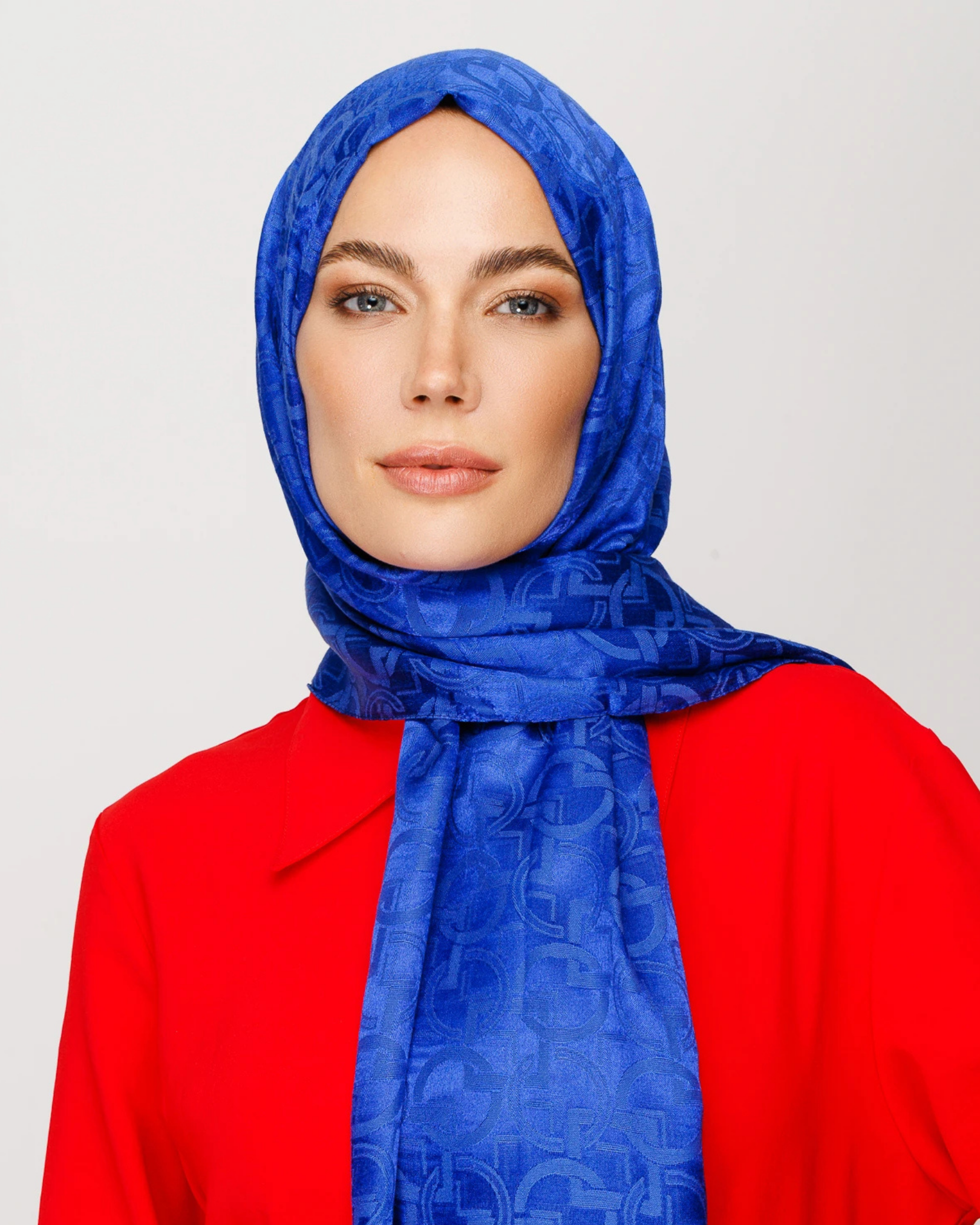 Saks Mavi Longar Desen Parlak Jakar Şal