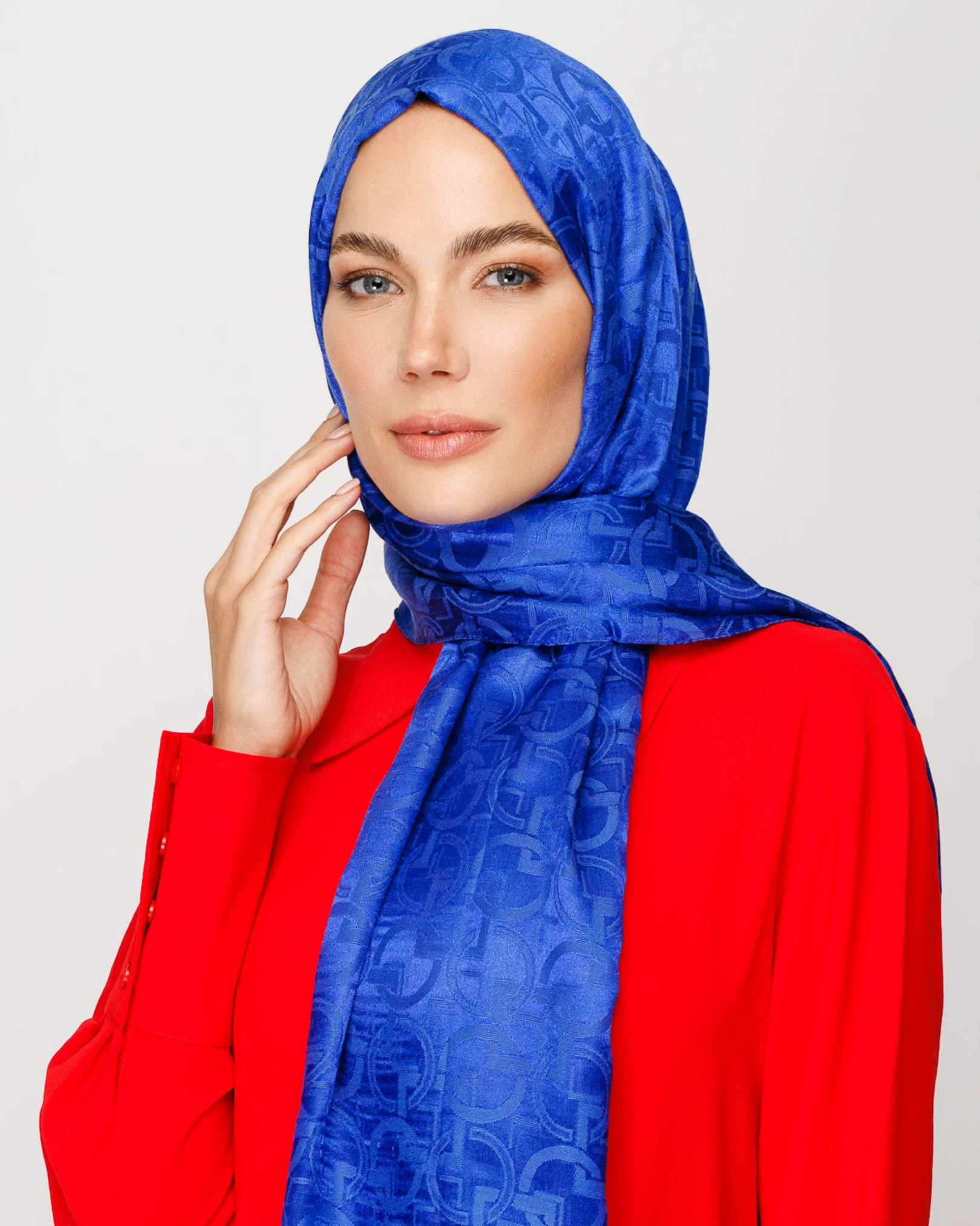 Saks Mavi Longar Desen Parlak Jakar Şal