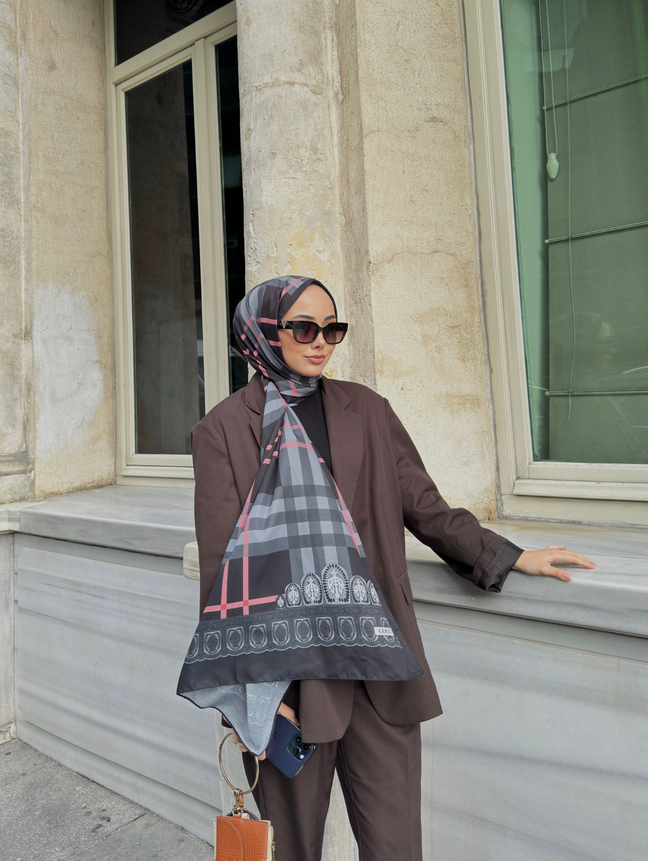 Siyah Tartan Desen Modal Şal 