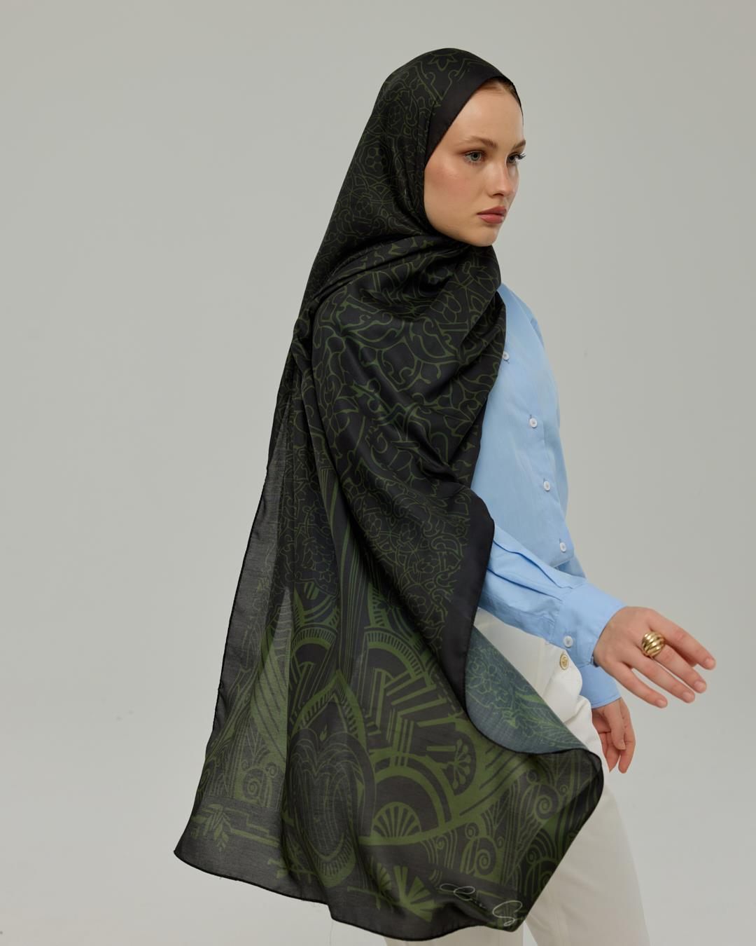 Siyah & Zeytin Harem Rüyası Desen Şal
