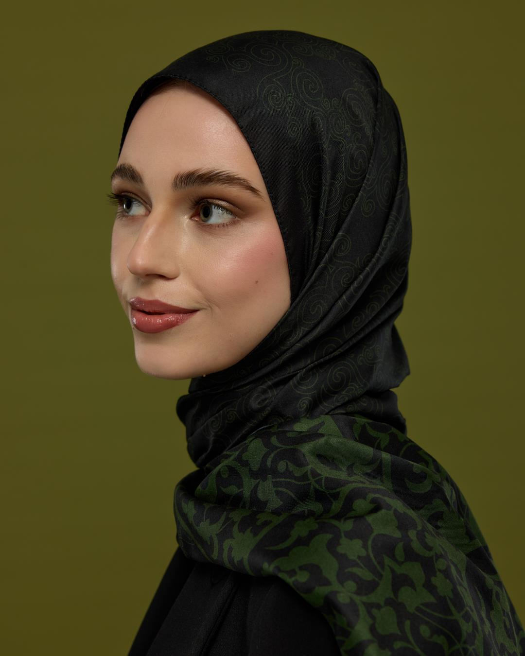 Siyah & Zeytin Saraylı Desen Şal