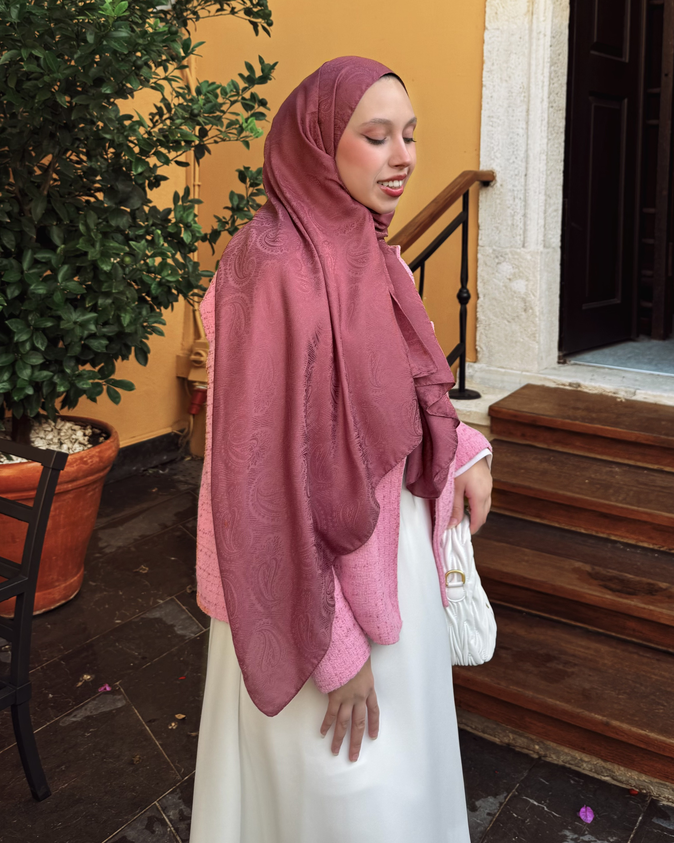 Soft Pembe Rumi Desen Jakar Şal