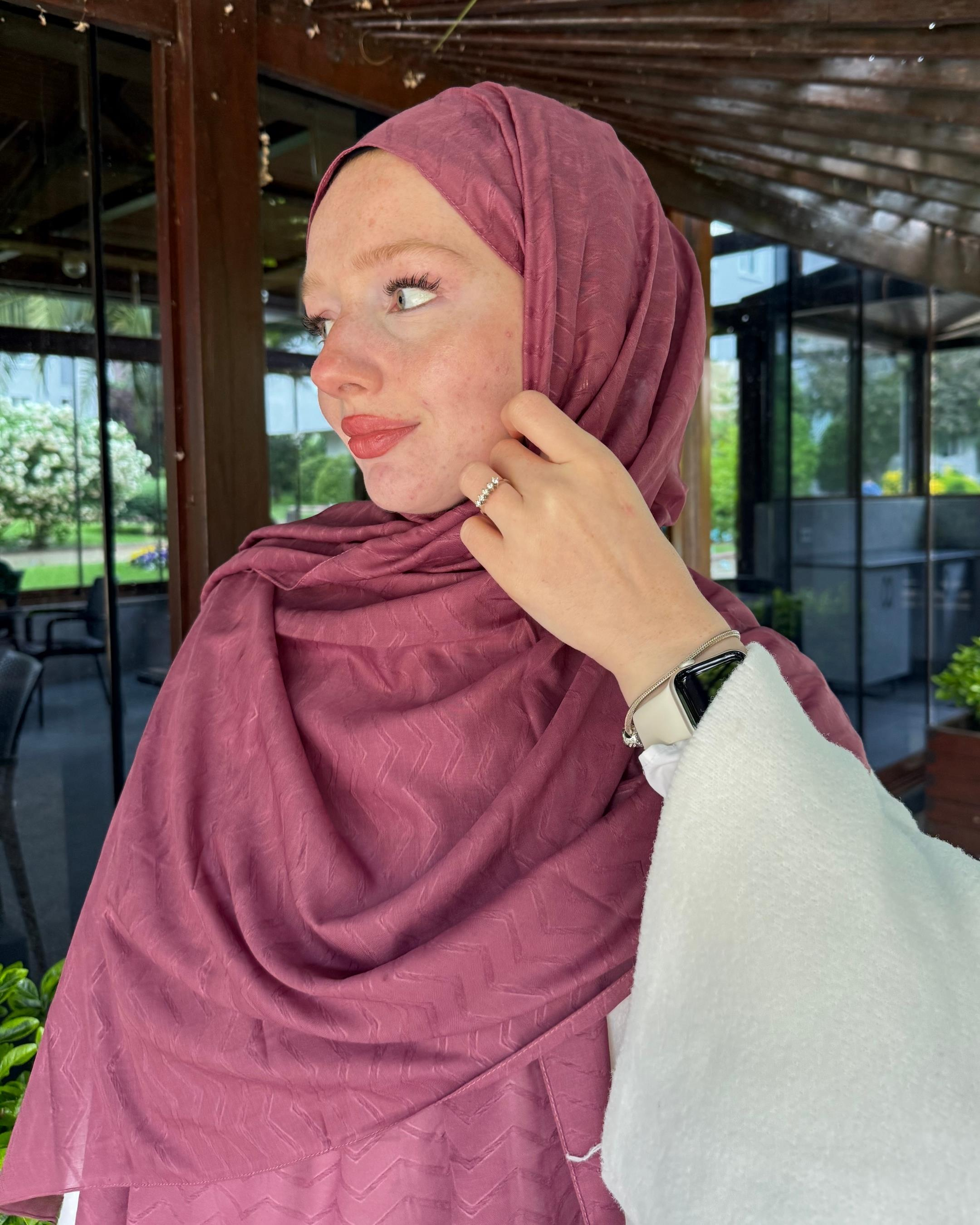 Soft Pembe Zikzak Lyocell Bambu Jakar Şal