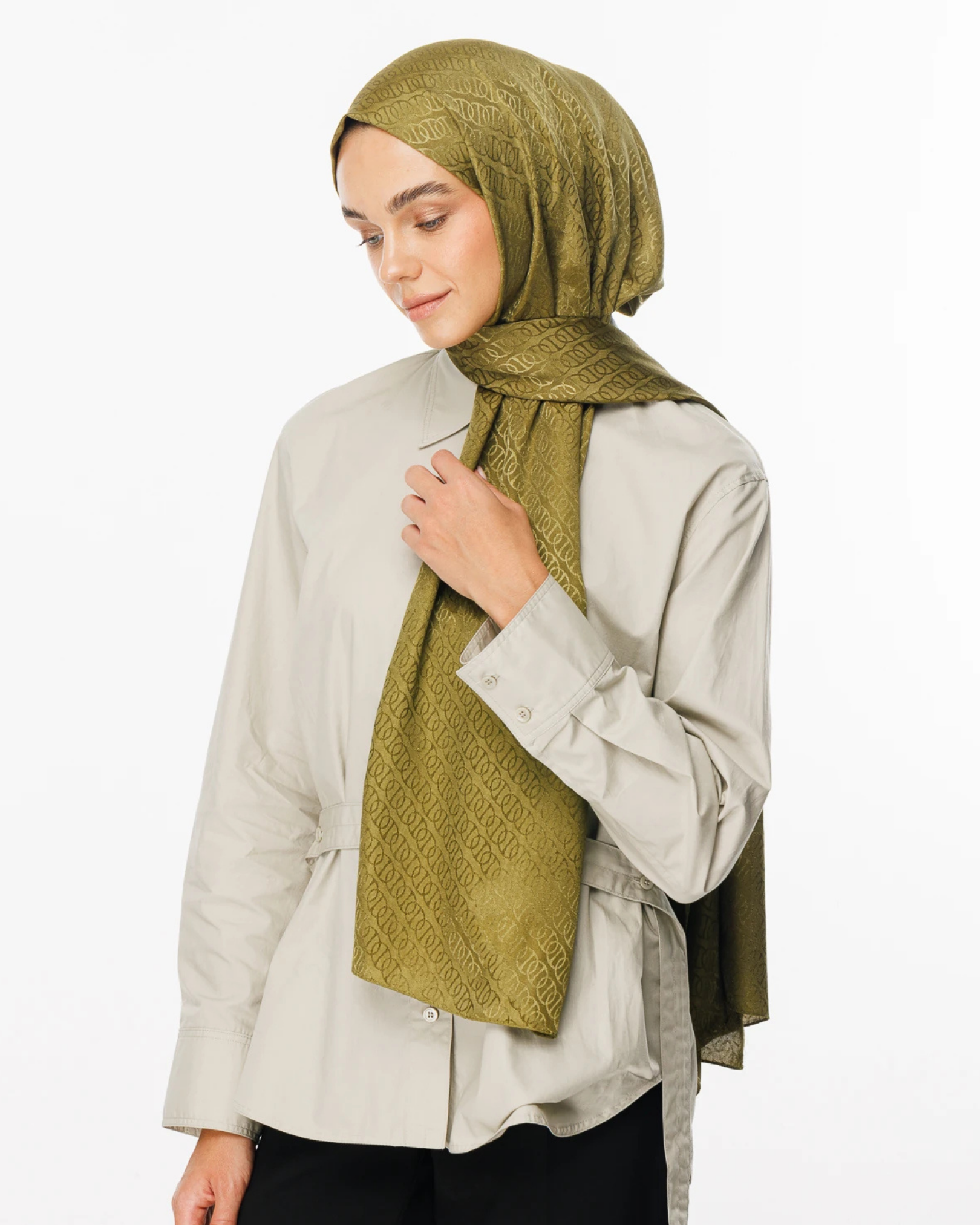 Soft Yeşil Forever Desen Parlak Jakar Şal