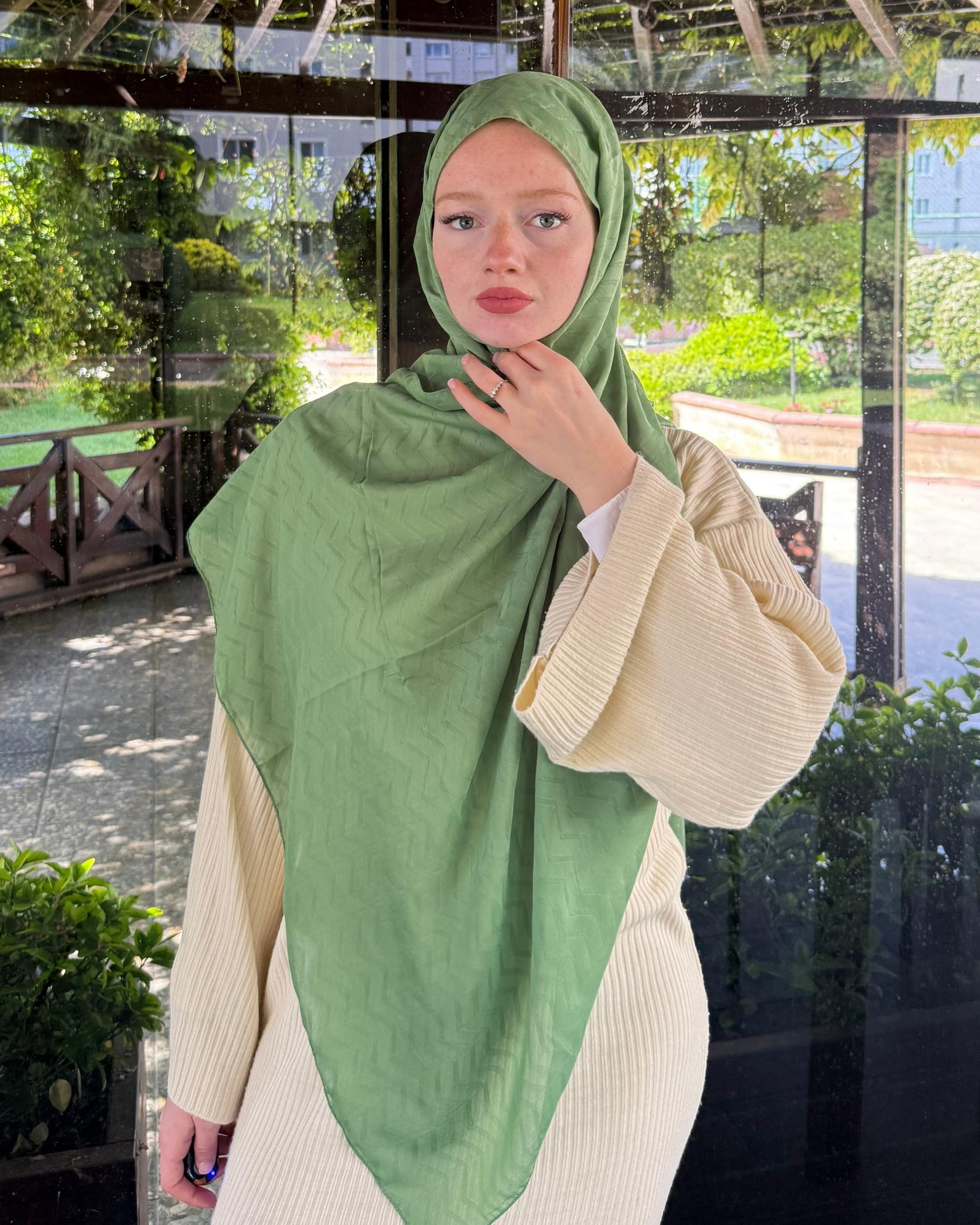 Su Yeşili Zikzak Lyocell Bambu Jakar Şal
