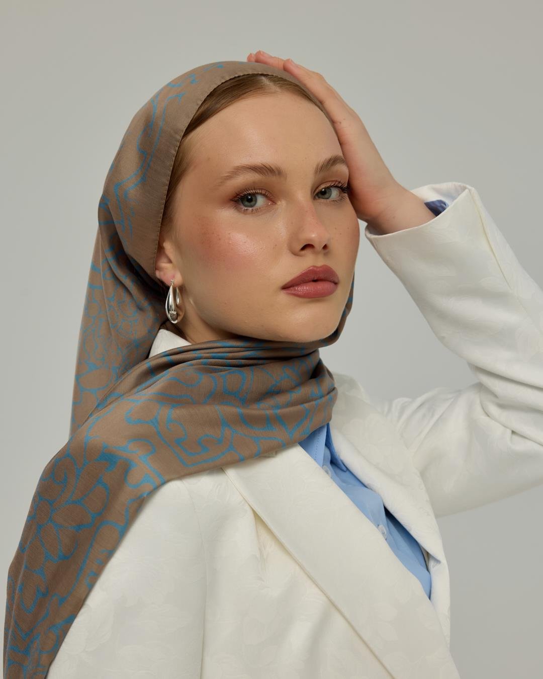 Tarçın Dumanı & Çakıl Mavisi Harem Rüyası Desen Şal