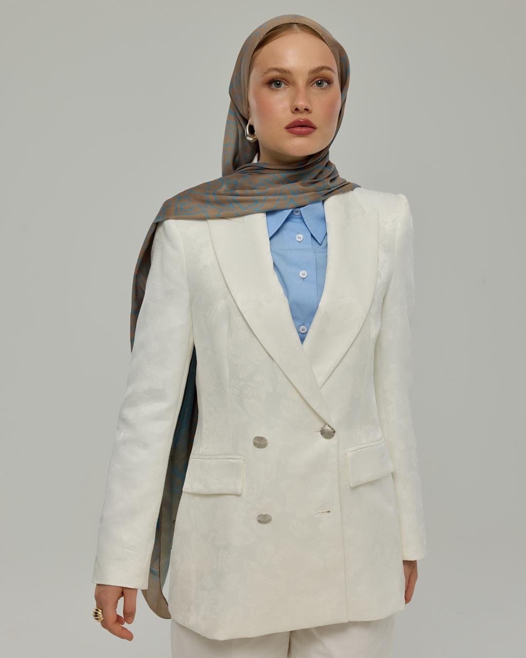 Tarçın Dumanı & Çakıl Mavisi Harem Rüyası Desen Şal