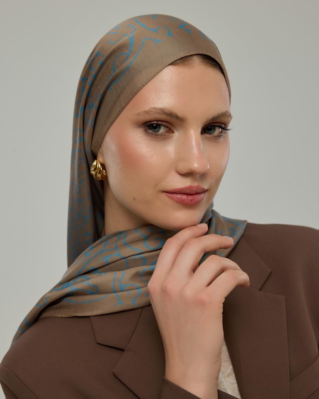 Tarçın Dumanı & Çakıl Mavisi Harem Rüyası Desen Şal