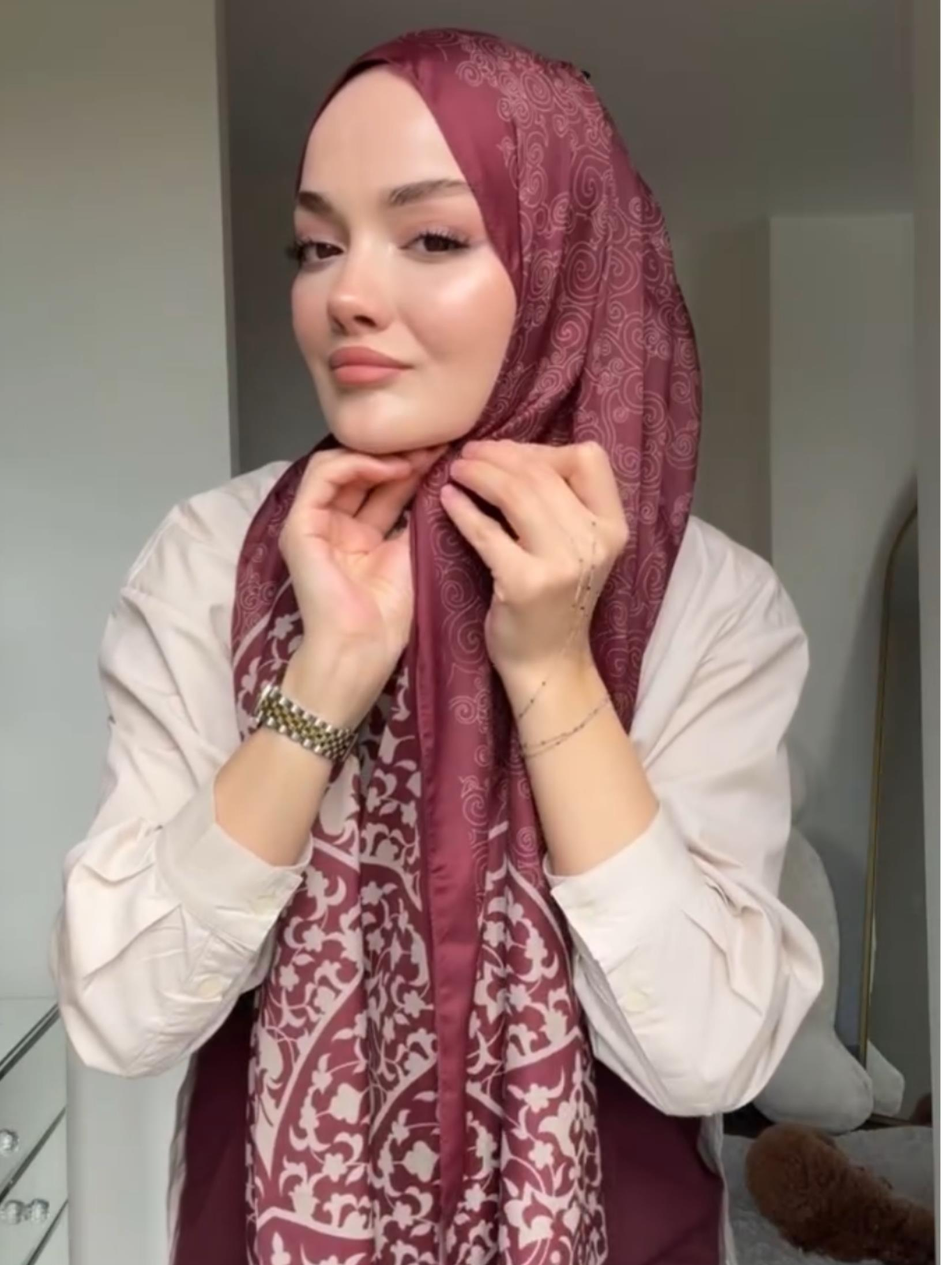 Tarçın Kabuk & İnci Taşı Saraylı Desen Şal