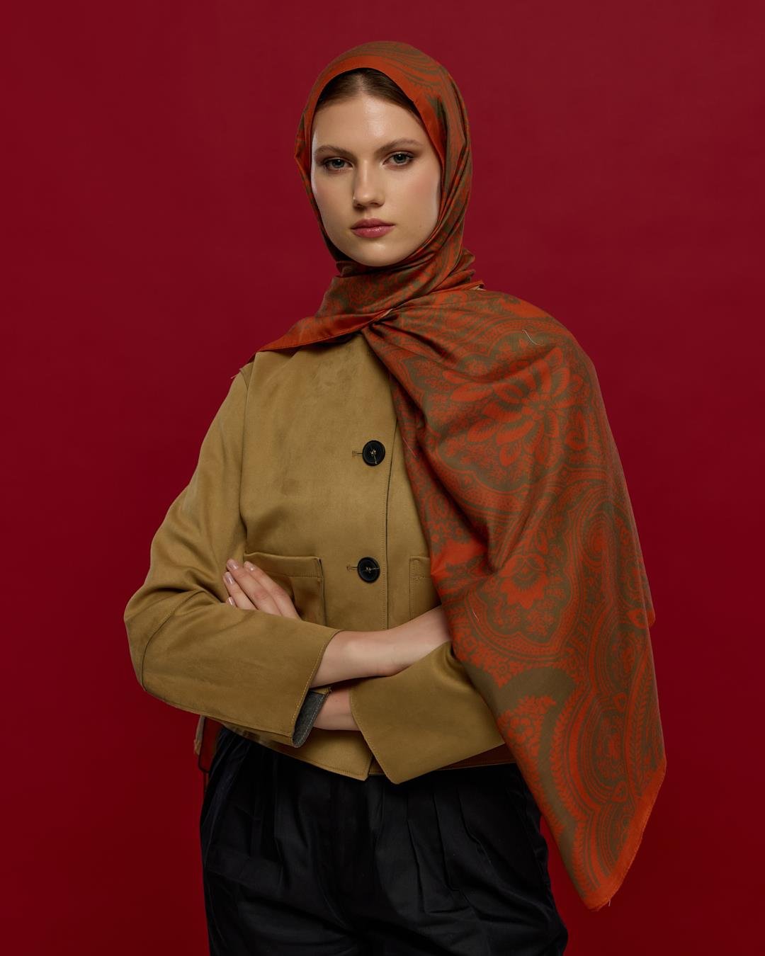 Tarçin & Zeytin Kabuğu Sultani Desen Şal