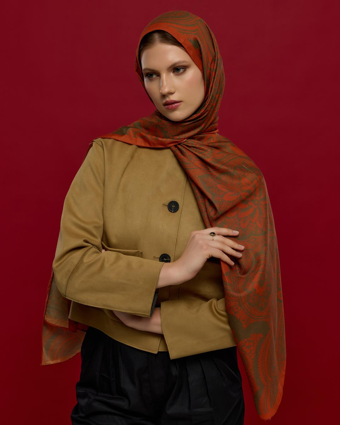 Tarçin & Zeytin Kabuğu Sultani Desen Şal