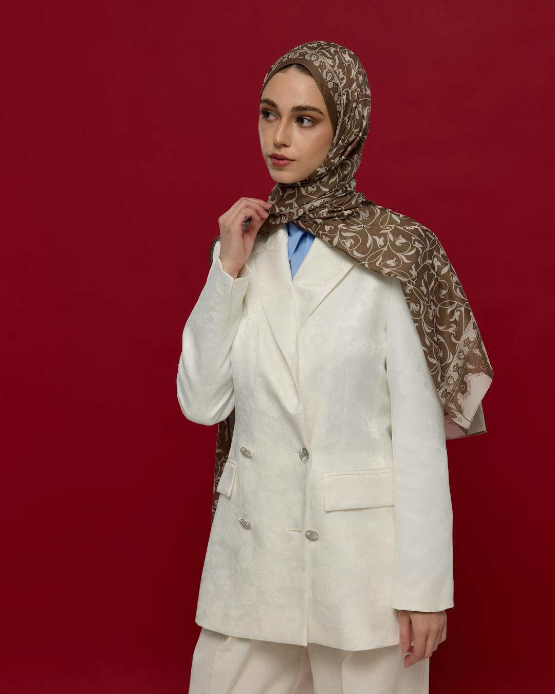 Toprak & Krem Fısıltı Lale Bahçesi Desen Şal