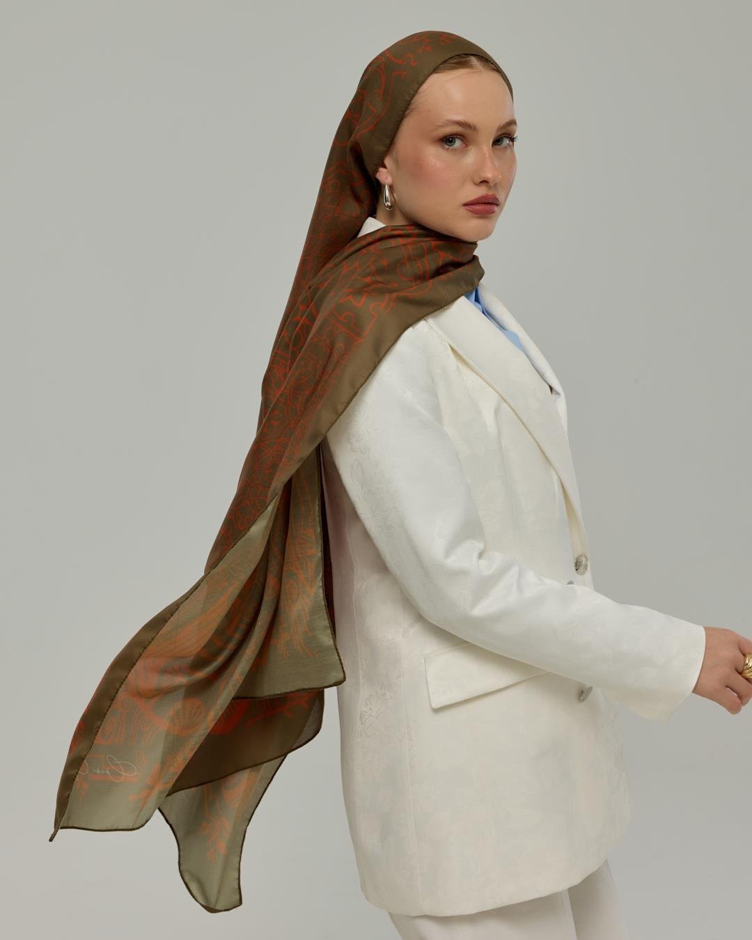 Zeytin Kabuğu & Tarçın Işıltısı Harem Rüyası Desen Şal